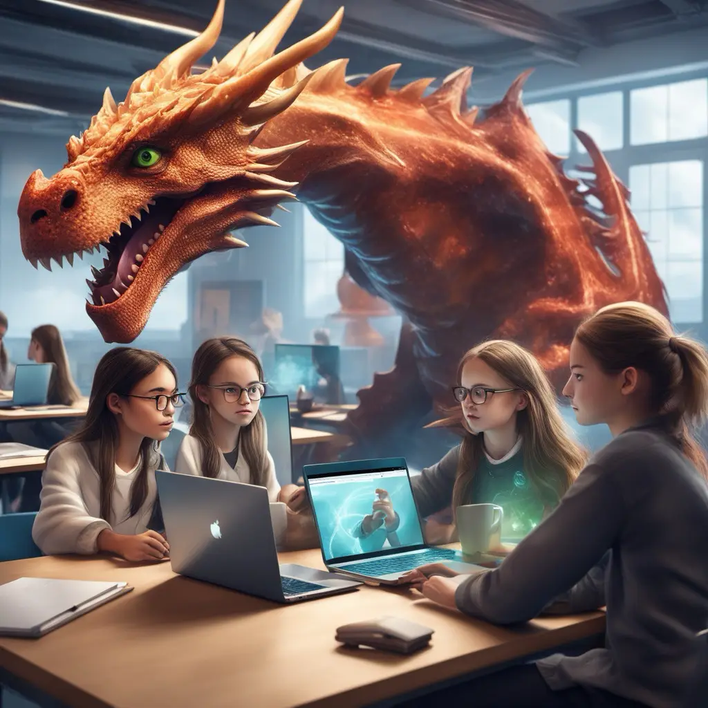 students and dragon